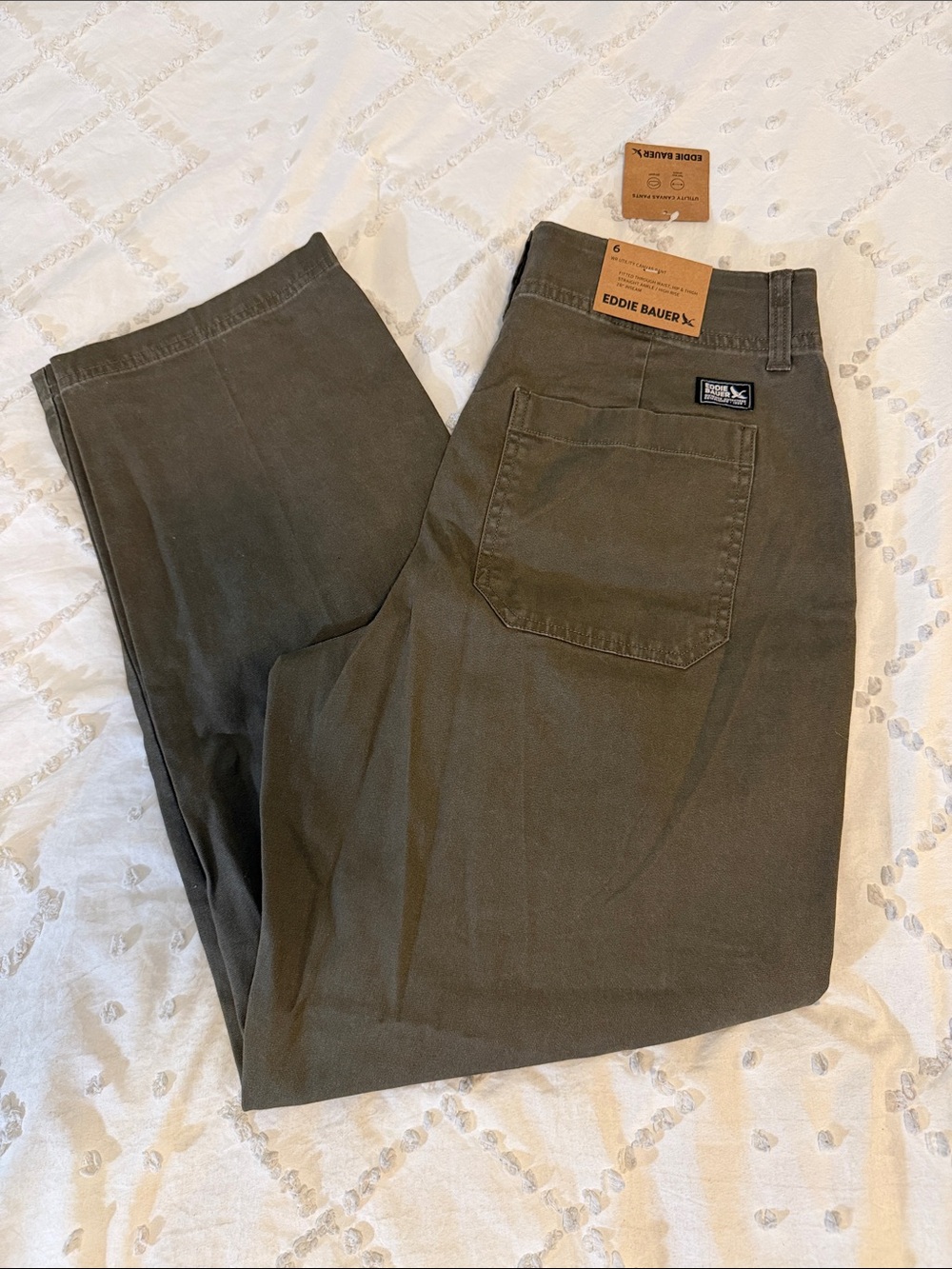 olive green Eddie Bauer canvas utility pant relaxed straight leg nwt